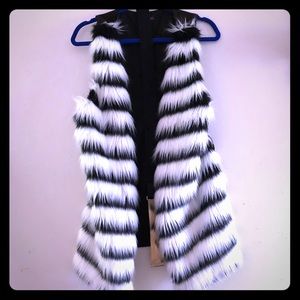 Faux Fur Black & White Vest with belt